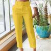 Uillui Dress Suit Pants for Women Business Casual Straight Leg Trouser Dressy High Waist Office Work Pant Slacks with Belted Yellow view 2