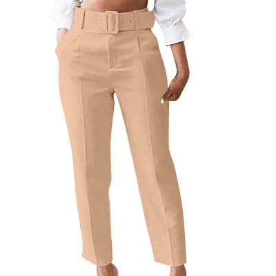 Uillui Dress Suit Pants for Women Business Casual Straight Leg Trouser Dressy High Waist Office Work Pant Slacks with Belted Khaki