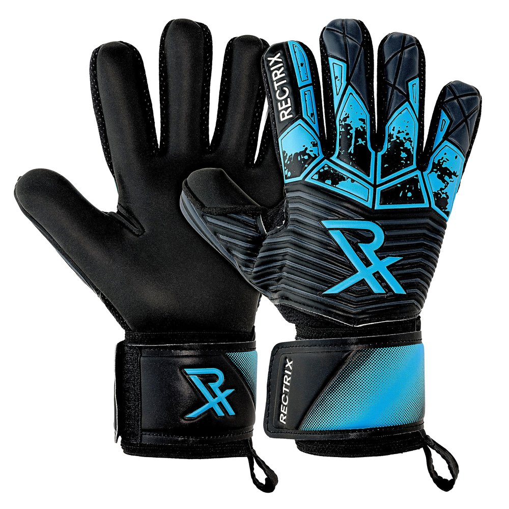Rectrix Bold Goalkeeper Gloves - Fingersave Protection - German Latex - Negative Cut - Youth & Adult Sizes - for Soccer (Blue, 9)