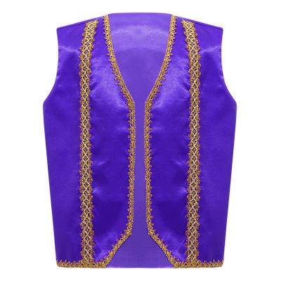 renvena Boys Arabian Prince Vest Kids Halloween Open Front Golden Dressy Waistcoat Party Outfits Purple 16 Years