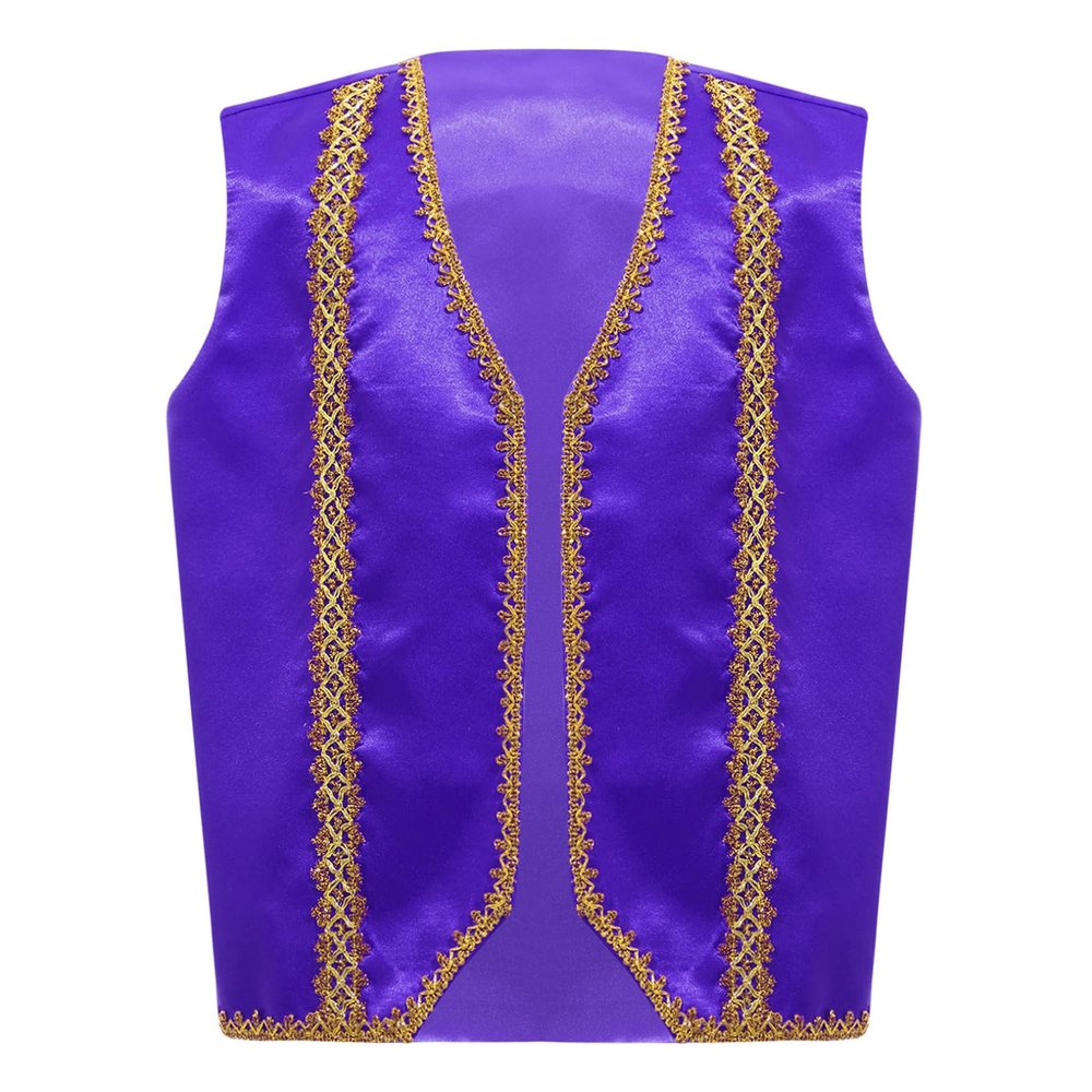 renvena Boys Arabian Prince Vest Kids Halloween Open Front Golden Dressy Waistcoat Party Outfits Purple 16 Years