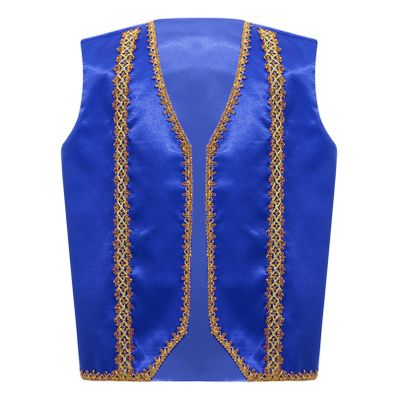 renvena Boys Arabian Prince Vest Kids Halloween Open Front Golden Dressy Waistcoat Party Outfits Royal Blue 16 Years