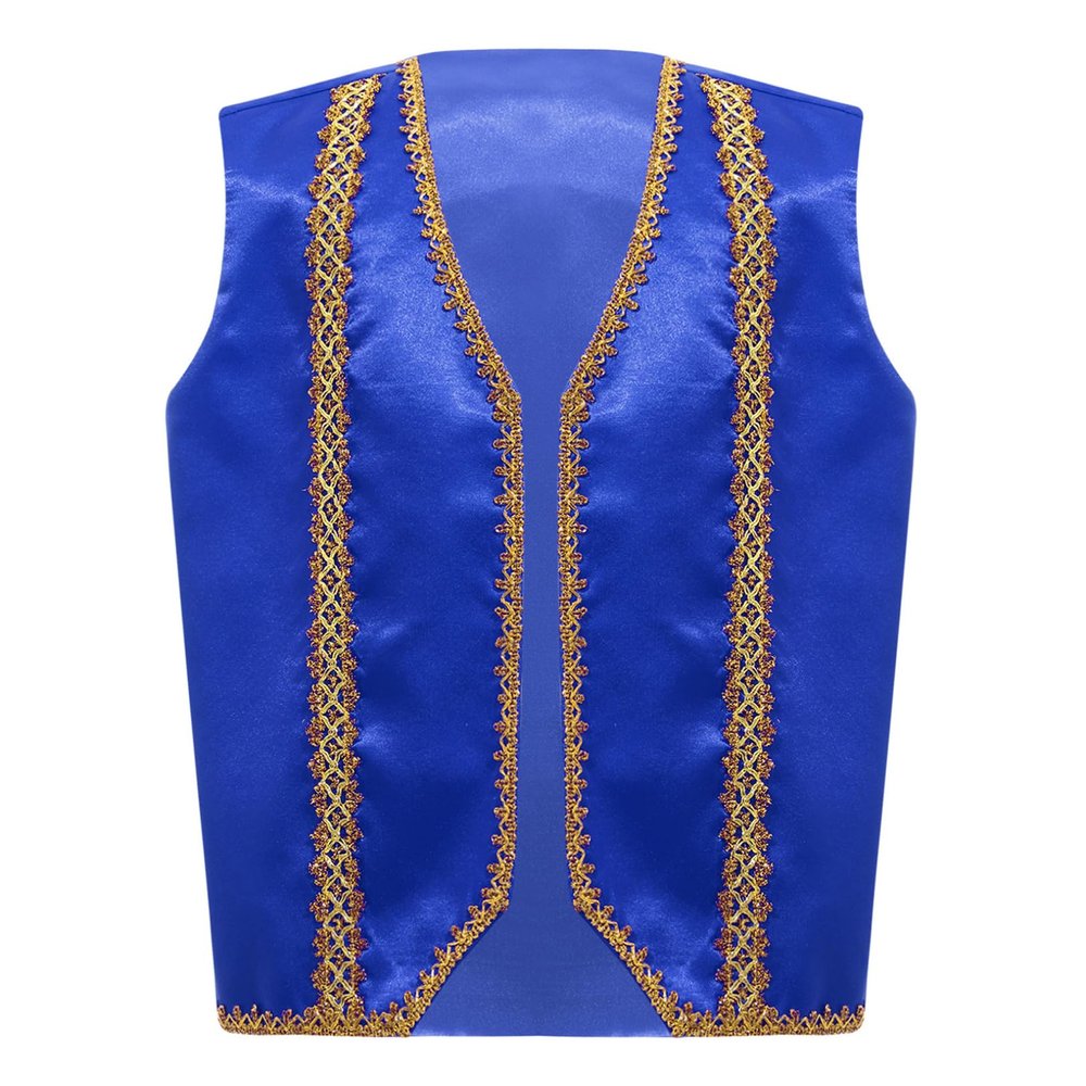 renvena Boys Arabian Prince Vest Kids Halloween Open Front Golden Dressy Waistcoat Party Outfits Royal Blue 16 Years