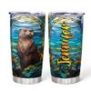 Hyturtle Personalized Gifts For Otter Lover - Otter Printed With Floral Custom Name Stainless Steel Tumbler 20oz With Lid - Idea Sea Animal Lover Gifts For Women Girl Kids On Birthday Christmas view 1