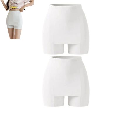 QQLADY Double-Layer Front Crotch Silk Safety Shorts,Women Seamless Safety Pants,Tummy Control Thigh Slimmer (2PCS-B,XL(60-70kg))