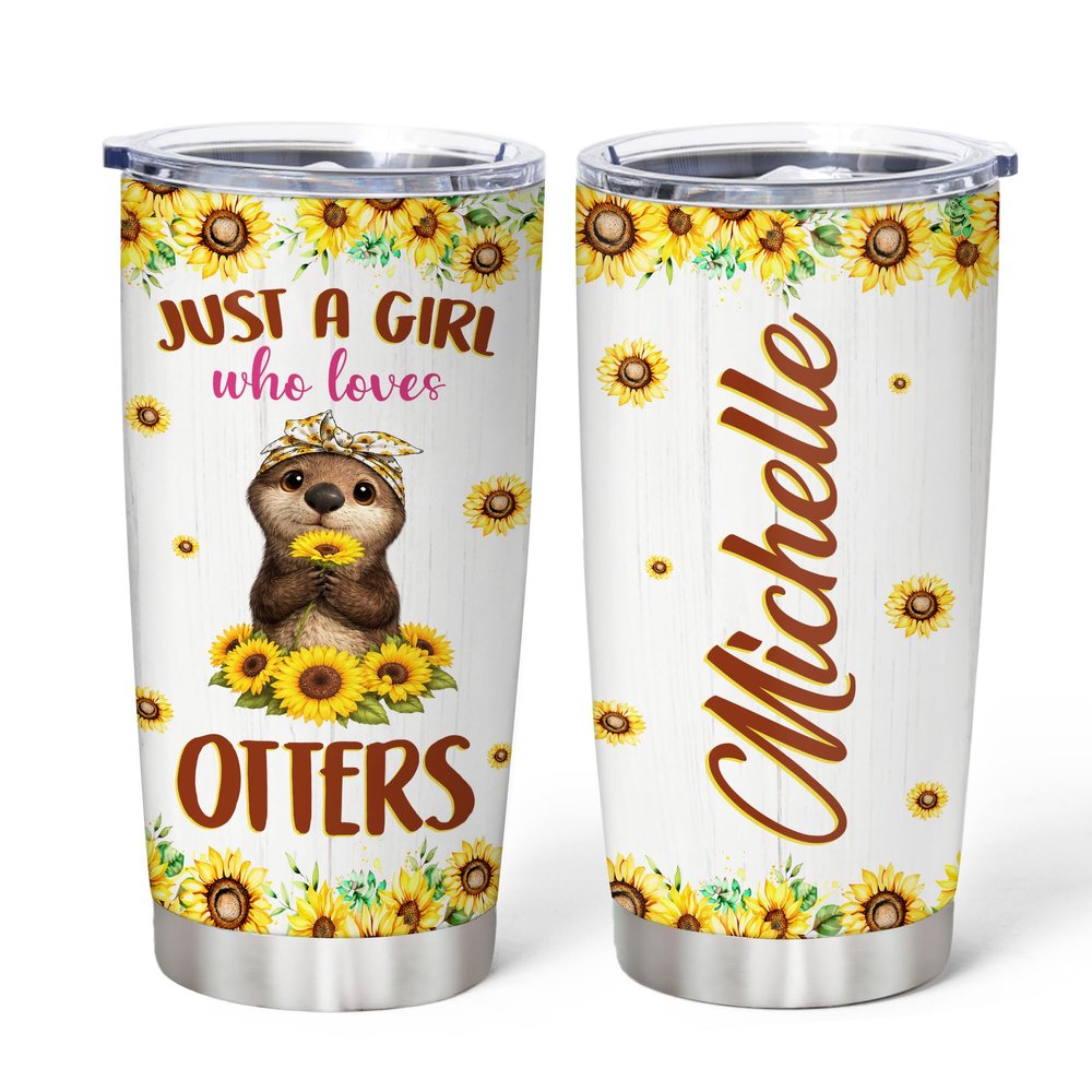 Hyturtle Personalized Gifts For Otter Lover - Just A Girl Who Loves Otters Custom Name Stainless Steel Tumbler 20oz With Lid - Idea Sea Animal Lover Gifts For Women Girl Kids On Birthday Christmas