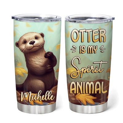 Hyturtle Personalized Gifts For Otter Lover - Otter Is My Spirit Animal Custom Name Stainless Steel Tumbler 20oz With Lid - Idea Sea Animal Lover Gifts For Women Girl On Birthday Christmas