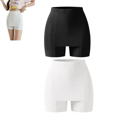 QQLADY Double-Layer Front Crotch Silk Safety Shorts,Women Seamless Safety Pants,Tummy Control Thigh Slimmer (2PCS-C,XL(60-70kg))