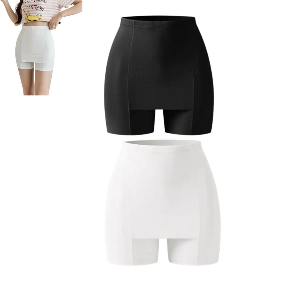 QQLADY Double-Layer Front Crotch Silk Safety Shorts,Women Seamless Safety Pants,Tummy Control Thigh Slimmer (2PCS-C,XL(60-70kg))