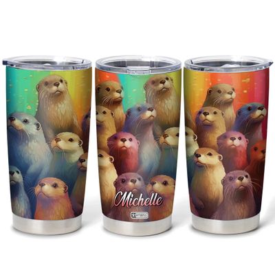 Hyturtle Personalized Gifts For Otter Lover - Otter Printed Custom Name Stainless Steel Tumbler 20oz With Lid - Idea Sea Animal Lover Gifts For Women Girl Kids On Birthday Christmas