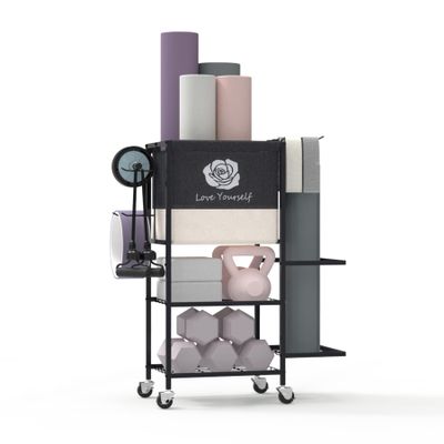 Yoga Mat Storage RackHome Gym Storage Rack Gym Workout Equipment Storage Organizer Fitness Weight Rack on Wheels for Yoga Mat,Yoga Block,Foam Roller,Resistance Band and Other Workout Accessories