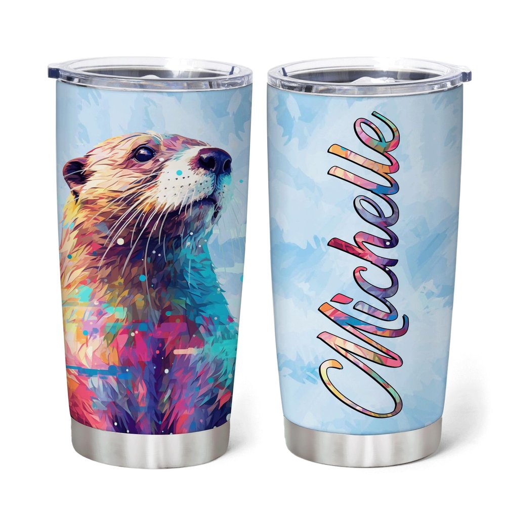 Hyturtle Personalized Gifts For Otter Lover - Otter Printed Custom Name Stainless Steel Tumbler 20oz With Lid - Idea Sea Animal Lover Gifts For Women Girl Kids On Birthday Christmas