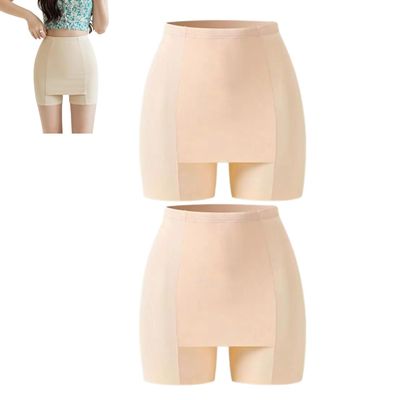QQLADY Double-Layer Front Crotch Silk Safety Shorts,Women Seamless Safety Pants,Tummy Control Thigh Slimmer (2PCS-A,L(40-60kg))