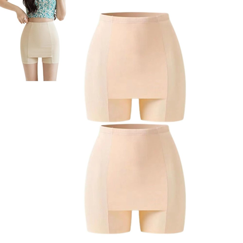 QQLADY Double-Layer Front Crotch Silk Safety Shorts,Women Seamless Safety Pants,Tummy Control Thigh Slimmer (2PCS-A,L(40-60kg))