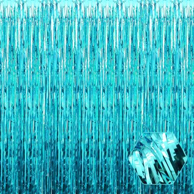 6 Pack Lake Blue Foil Fringe Curtain Backdrop, 3.28Ft x 6.6Ft Metallic Tinsel Foil Fringe Streamer Curtains for Photo Booth, Christmas Day, Thanksgiving, Wedding, New Year Party Decorations
