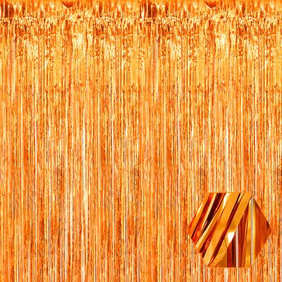 Ferwzsr 6 Pack Orange Foil Fringe Curtain Backdrop, 3.28Ft x 6.6Ft Metallic Tinsel Foil Fringe Streamer Curtains for Photo Booth, Christmas Day, Thanksgiving, Wedding, New Year Party Decorations
