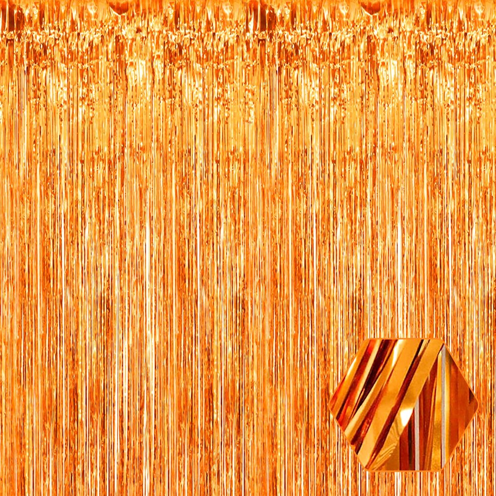 Ferwzsr 6 Pack Orange Foil Fringe Curtain Backdrop, 3.28Ft x 6.6Ft Metallic Tinsel Foil Fringe Streamer Curtains for Photo Booth, Christmas Day, Thanksgiving, Wedding, New Year Party Decorations