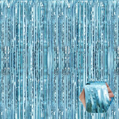 6 Pack Light Blue Foil Fringe Curtain Backdrop, 3.28Ft x 6.6Ft Metallic Tinsel Foil Fringe Streamer Curtains for Photo Booth, Christmas Day, Thanksgiving, Wedding, New Year Party Decorations