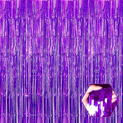 Ferwzsr 6 Pack Purple Foil Fringe Curtain Backdrop, 3.28Ft x 6.6Ft Metallic Tinsel Foil Fringe Streamer Curtains for Photo Booth, Christmas Day, Thanksgiving, Wedding, New Year Party Decorations