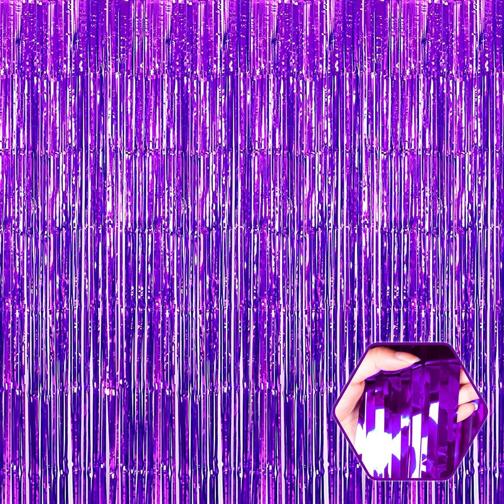 Ferwzsr 6 Pack Purple Foil Fringe Curtain Backdrop, 3.28Ft x 6.6Ft Metallic Tinsel Foil Fringe Streamer Curtains for Photo Booth, Christmas Day, Thanksgiving, Wedding, New Year Party Decorations