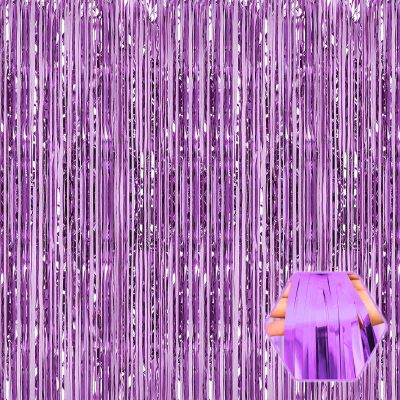 6 Pack Light Purple Foil Fringe Curtain Backdrop, 3.28Ft x 6.6Ft Metallic Tinsel Foil Fringe Streamer Curtains for Photo Booth, Christmas Day, Thanksgiving, Wedding, New Year Party Decorations