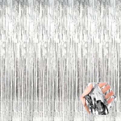 6 Pack Silver Foil Fringe Curtain Backdrop, 3.28Ft x 6.6Ft Metallic Tinsel Foil Fringe Streamer Curtains for Photo Booth, Christmas Day, Thanksgiving, Wedding, New Year Party Decorations