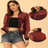 Allegra K Glitter Mesh Bomber Jacket for Women's Shiny Long Sleeve Party Club Zip Up Sheer Jackets X-Small Red view 2