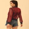 Allegra K Glitter Mesh Bomber Jacket for Women's Shiny Long Sleeve Party Club Zip Up Sheer Jackets X-Small Red view 3
