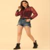 Allegra K Glitter Mesh Bomber Jacket for Women's Shiny Long Sleeve Party Club Zip Up Sheer Jackets X-Small Red view 4