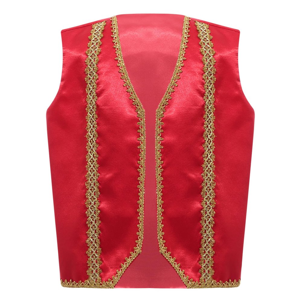 YONGHS Boys Medieval Steampunk Vest Arabian Prince Pretend Dressy Waistcoat for Fancy Party Halloween Burgundy 8 Years