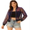 Allegra K Glitter Mesh Bomber Jacket for Women's Shiny Long Sleeve Party Club Zip Up Sheer Jackets Medium Purple view 1