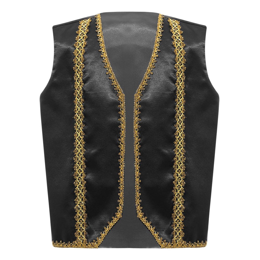 YONGHS Boys Medieval Steampunk Vest Arabian Prince Pretend Dressy Waistcoat for Fancy Party Halloween Black 6 Years
