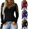 XUETON Sexy Cold Shoulder Tops for Women Casual Long Sleeve Hollow Out Rhinestone Loose Blouses Bandage Studded Cutout Flowy T-Shirts Blouses Plus Size Blue view 2