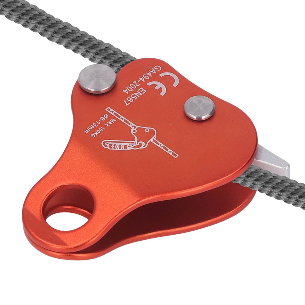 Climbing Rope Grab Ascender Riser Adjuster, Self Locking Stop Descender 813mm Climbing Rope Grab Stopper Rescue Rappel Ring Climbing Gear Rocking Fall Arrest Protection Belay Device(Orange)