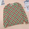 Red Green Plaid Women's Casual Tunic Tops Crew Neck Long Sleeve Sweatshirts Loose Shirts Blouses view 2