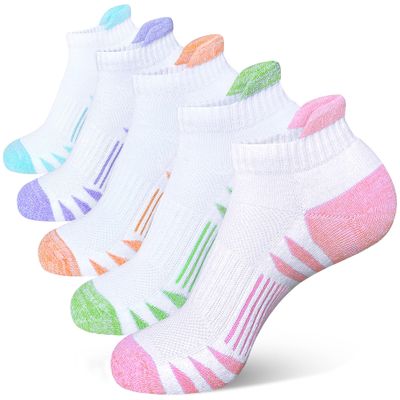 Heyoboy Womens Ankle Anti-blister Thick Cushioned Wicking Odor Resist Athletic Running Socks, Size 6-9, White 5 Pairs