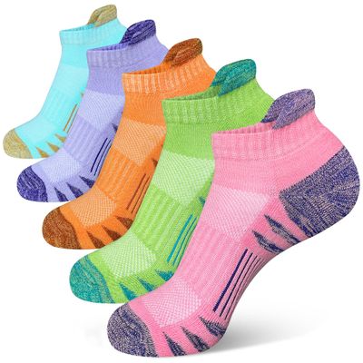 Heyoboy Womens Ankle Anti-blister Thick Cushioned Wicking Odor Resist Athletic Running Socks, Size 9-11, Colorful 5 Pairs