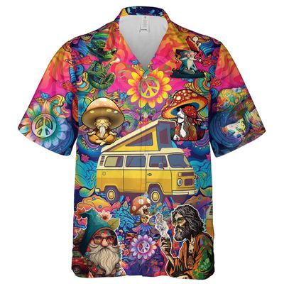 Men's Psychedelic Hawaiian Shirts - Hippie Trippy Button Down Man Women Hawaiian Shirt Set 36 Size 4XL