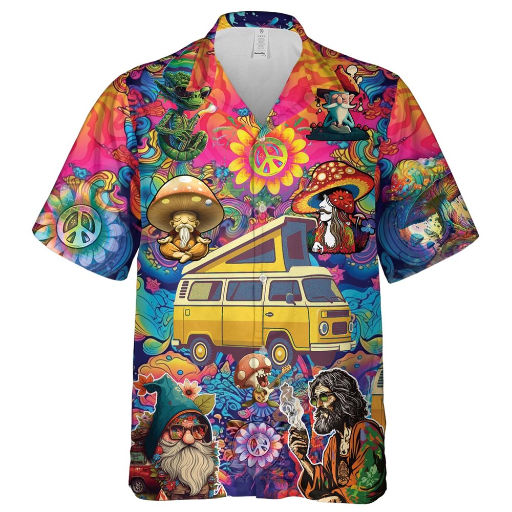 Men's Psychedelic Hawaiian Shirts - Hippie Trippy Button Down Man Women Hawaiian Shirt Set 36 Size 4XL