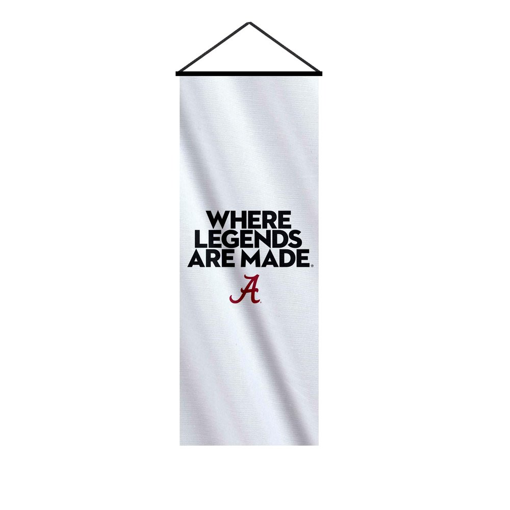 AGAS Alabama Crimson Tide Scroll Banner - Where Legends Are Made - 8.5x27.5 Inch Poly-Satin Flag - Official Licensed Merchandise - Ready to Hang with Natural Wooden Poles & Cords
