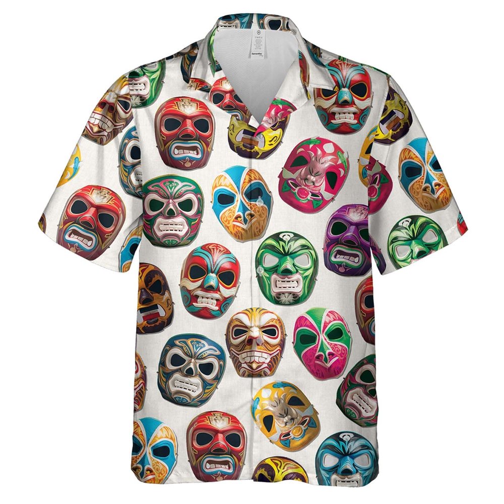 Warrior Masks Hawaiian Shirts for Men - Lucha Wrestling Button Down Mens Hawaiian Shirts Set 72 Size M