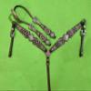 MOUSM Genuine Argentina Cow Leather Headstall Bridle Breast Collar Set - Decorated with Geometrical Flower Carving view 3