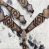 MOUSM Genuine Argentina Cow Leather Headstall Bridle Breast Collar Set - Decorated with Geometrical Flower Carving view 4