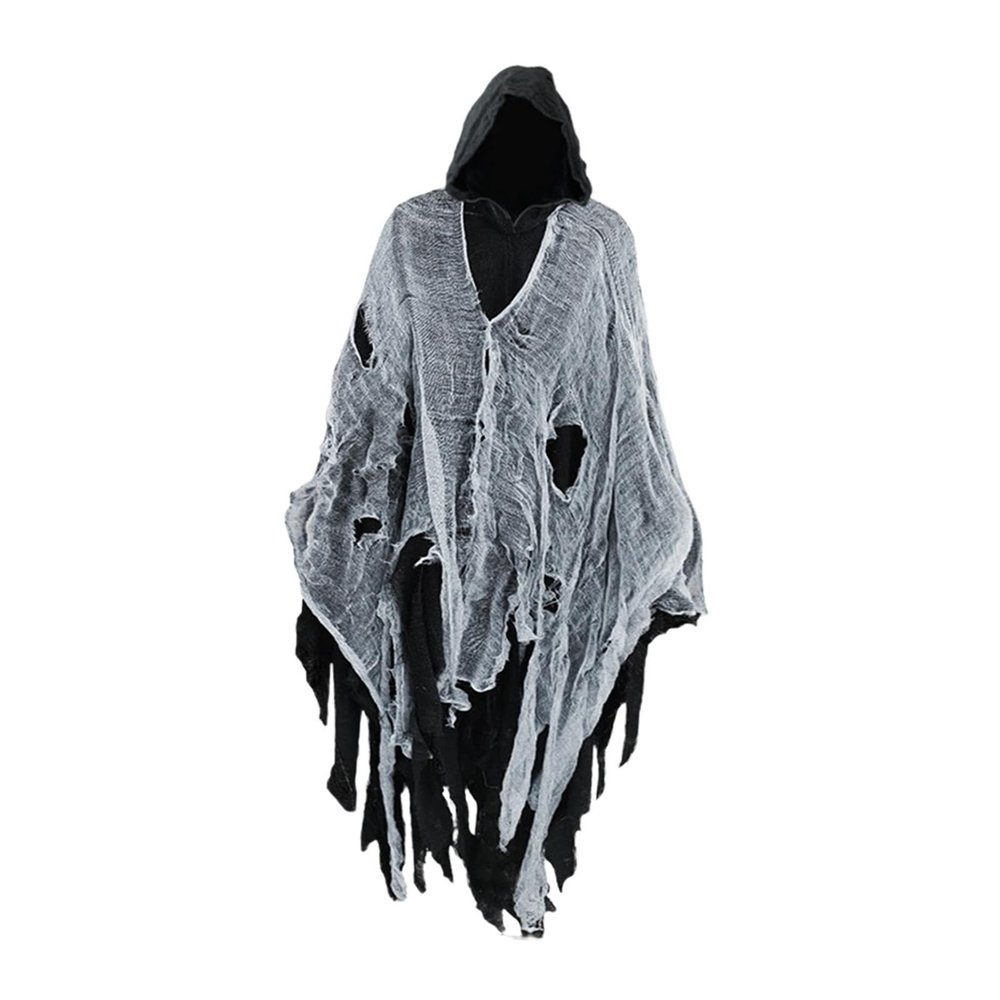 Vaveren Halloween Costume Haunted Hooded Capes Grim Reaper Costume Set Hooded Cap Dress up Cosplay for Masquerade Party Favor Photo Props, black