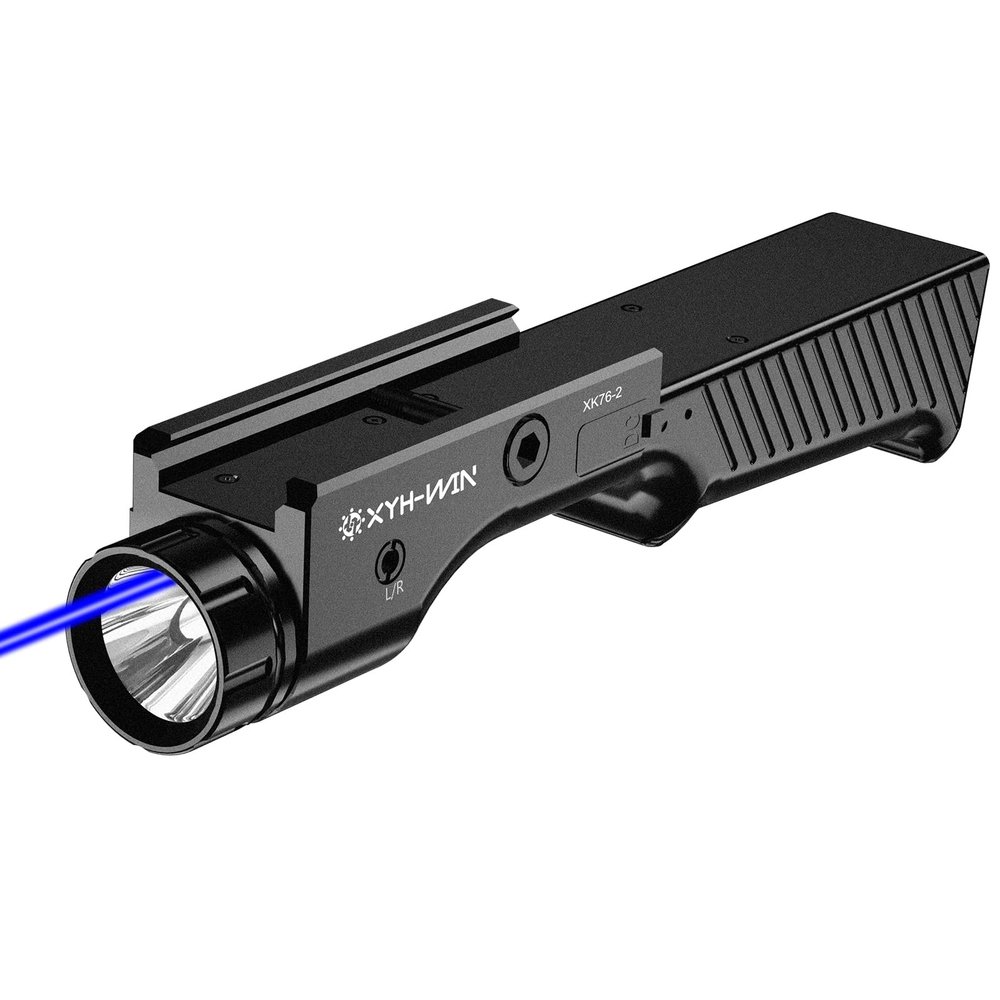 XYH-Win 1000 Lumens Tactical Flashlight Blue Laser Combo Compatible with M-Lok and Picatinny Rail, Tactical Light with Strobe Function, USB-TypeC Rechargeable,IIIA Class Laser Output 5mw,XK76 Model