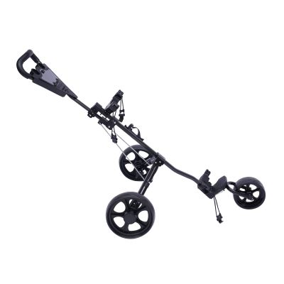 Kathring 3 Wheel Golf TrolleyFoldable lightweight trolley with foot brake, triangular construction golf trolley with scoreboard, spike socket and elastic band