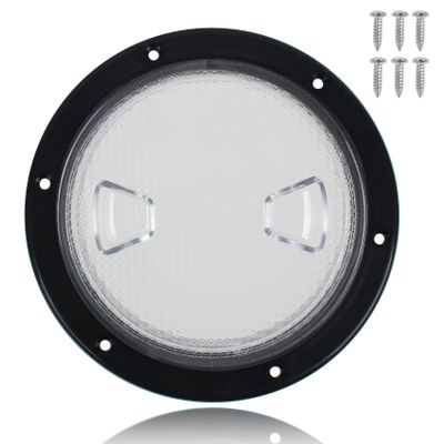 4 Inch Boat Hatch,Boat Deck Plates Round Non-Slip Inspection Hatch with Clear Detachable Cover,Marine Access Hatch Deck Hatches for RV Boat Yacht Kayak Outdoor Mount-Screws Included - Black