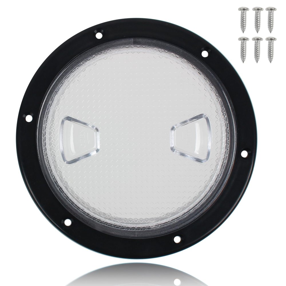 4 Inch Boat Hatch,Boat Deck Plates Round Non-Slip Inspection Hatch with Clear Detachable Cover,Marine Access Hatch Deck Hatches for RV Boat Yacht Kayak Outdoor Mount-Screws Included - Black