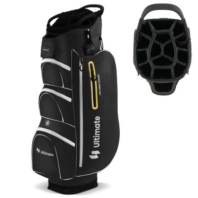 Goplus Golf Cart Bag with 15-Way Top Dividers, Golf Club Bag with 7 Zippered Pockets, Cooler Bag, Rain Hood, Umbrella Holder, Shoulder Strap, Lightweight Golf Bag for Men Women (Black+Yellow)