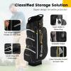 Goplus Golf Cart Bag with 15-Way Top Dividers, Golf Club Bag with 7 Zippered Pockets, Cooler Bag, Rain Hood, Umbrella Holder, Shoulder Strap, Lightweight Golf Bag for Men Women (Black+Yellow) view 3